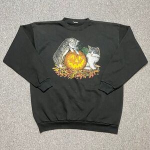 Vintage 1994 Cotton Grove Black Halloween Cats Pumpkin Graphic Sweatshirt